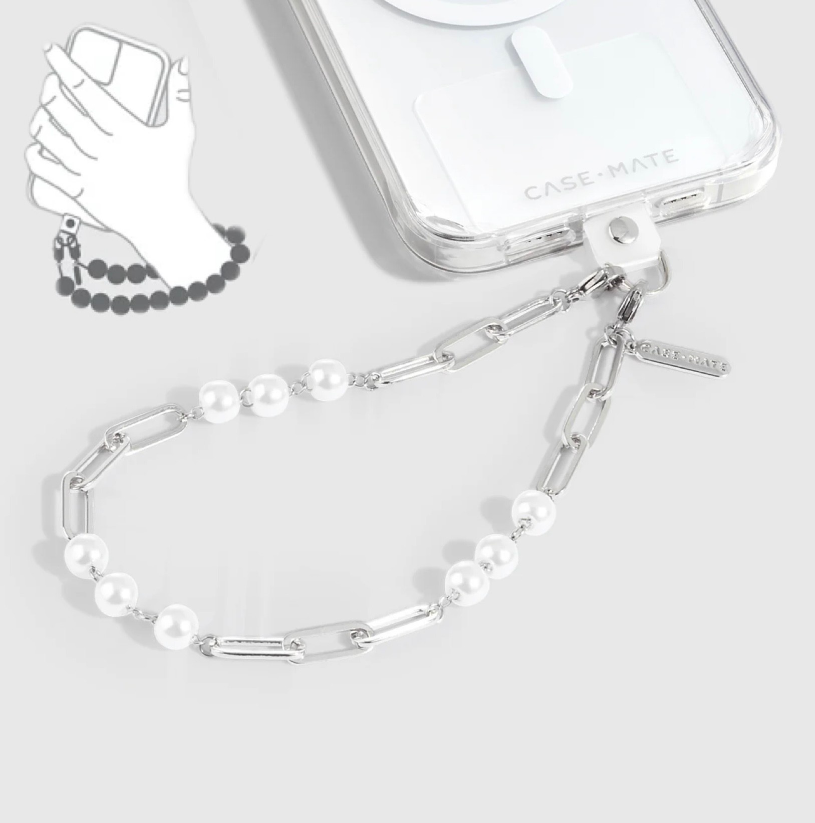 Case Mate Link Chain Phone Wristlet - Silver Pearl