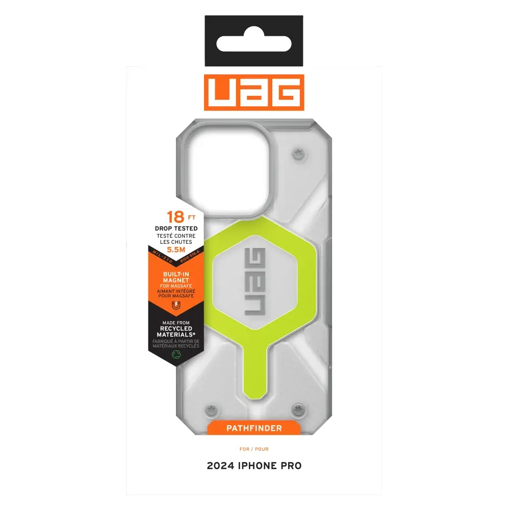 UAG Pathfinder Clear MagSafe Case for iPhone 16 Pro - Active Neon