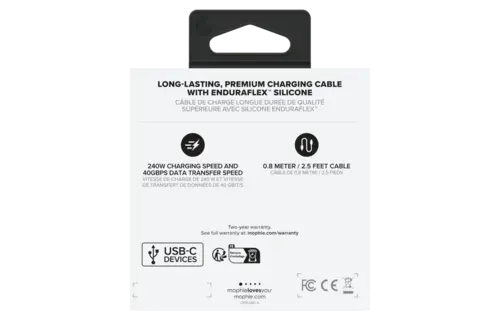 Mophie Charge Stream USB-C to USB-C 240W PD Cable 2.5ft/0.8M  - Black