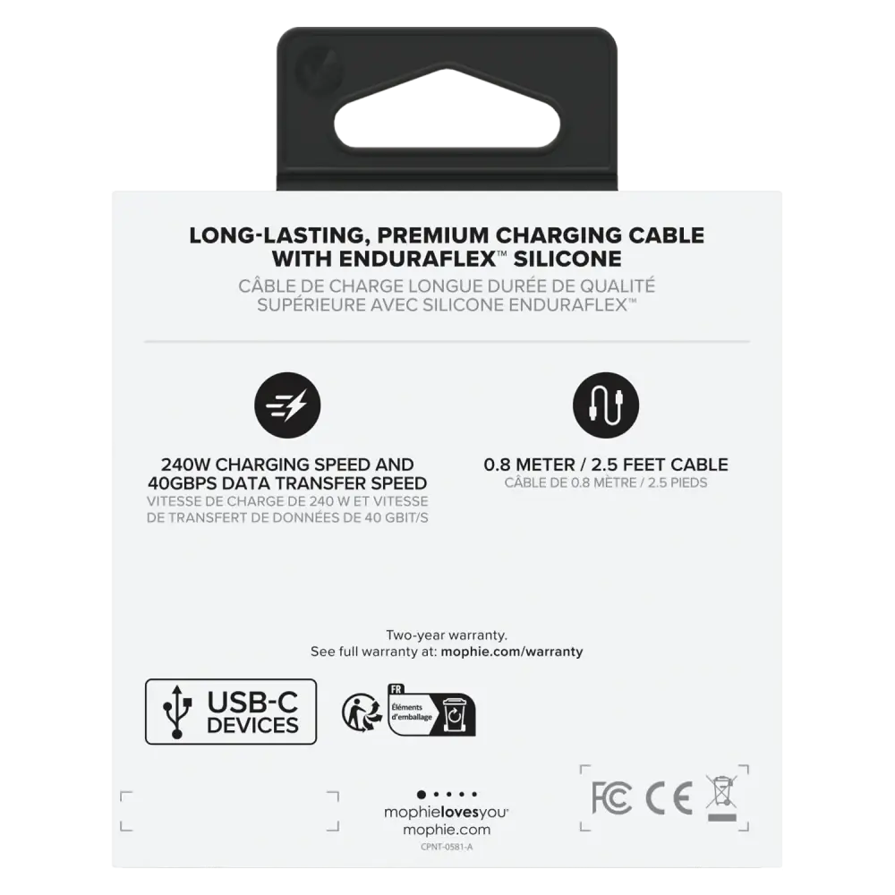 Mophie Charge Stream USB-C to USB-C 240W PD Cable 2.5ft/0.8M  - Black