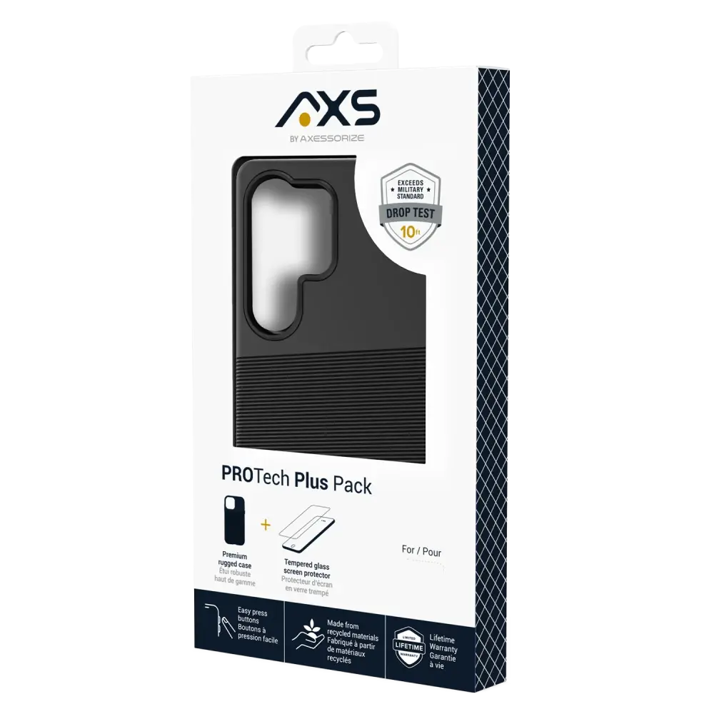 Axessorize ProTech Plus Case + ArmorGlass Screen Protector for Samsung Galaxy S25 Ultra - Black