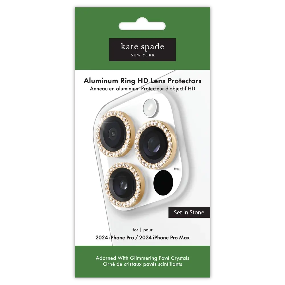 Kate Spade Aluminum Stone Ring Camera Lens Glass Protector for Apple iPhone 16 Pro /16 Pro Max - Gold