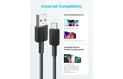 Anker Durable Braided Nylon USB-A to USB-C Cable 6ft/1.8m  - Black