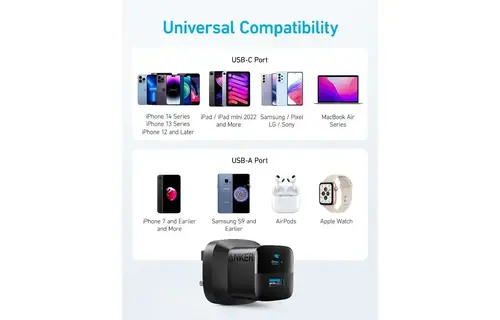 Anker Charger 323 Foldable USB-C PD and USB-A PowerPort 33W - Black