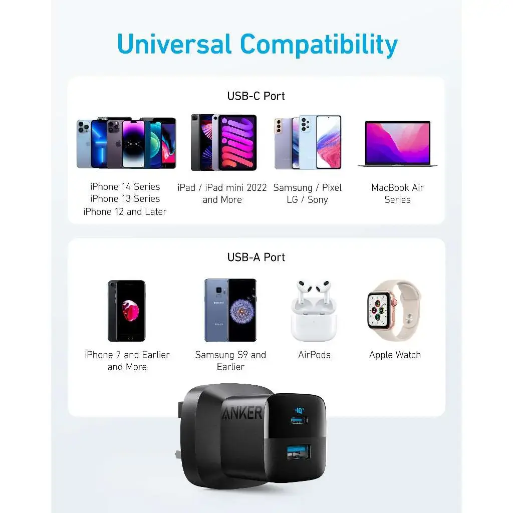 Anker Charger 323 Foldable USB-C PD and USB-A PowerPort 33W - Black