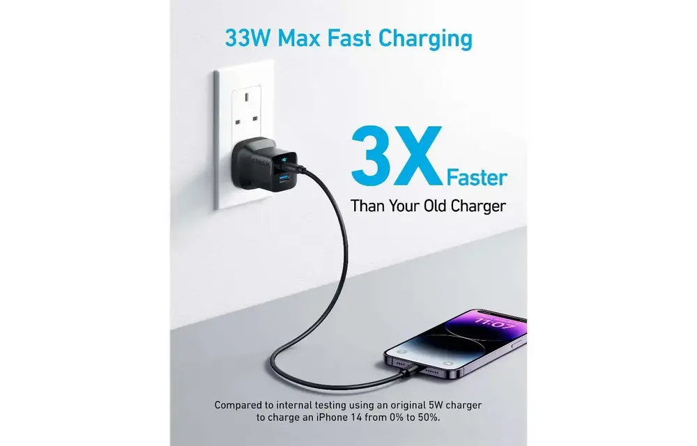 Anker Charger 323 Foldable USB-C PD and USB-A PowerPort 33W - Black