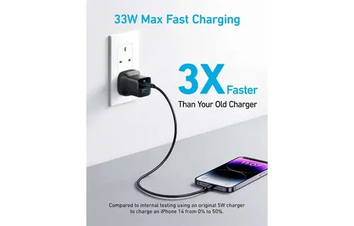 Anker Charger 323 Foldable USB-C PD and USB-A PowerPort 33W - Black