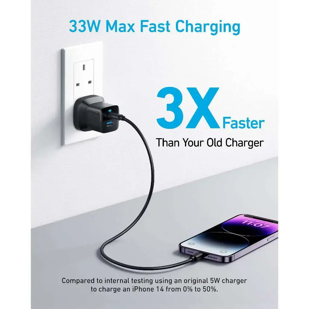 Anker Charger 323 Foldable USB-C PD and USB-A PowerPort 33W - Black