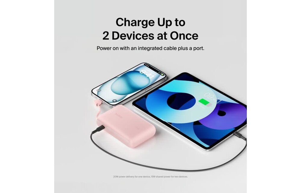 Belkin Boost Charge Power Bank 10K with Integrated USB-C Cable PD 20W 10'000mAh - Pink