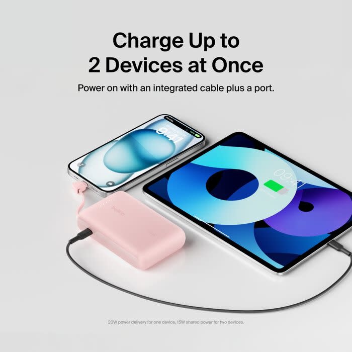 Belkin Boost Charge Power Bank 10K with Integrated USB-C Cable PD 20W 10'000mAh - Pink
