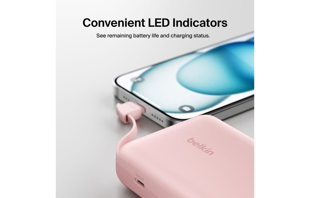 Belkin Boost Charge Power Bank 10K with Integrated USB-C Cable PD 20W 10'000mAh - Pink