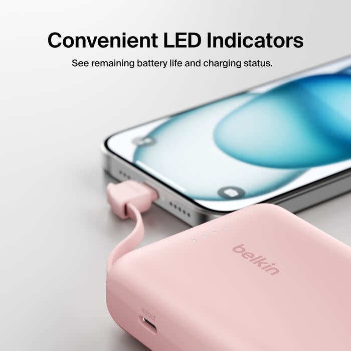Belkin Boost Charge Power Bank 10K with Integrated USB-C Cable PD 20W 10'000mAh - Pink