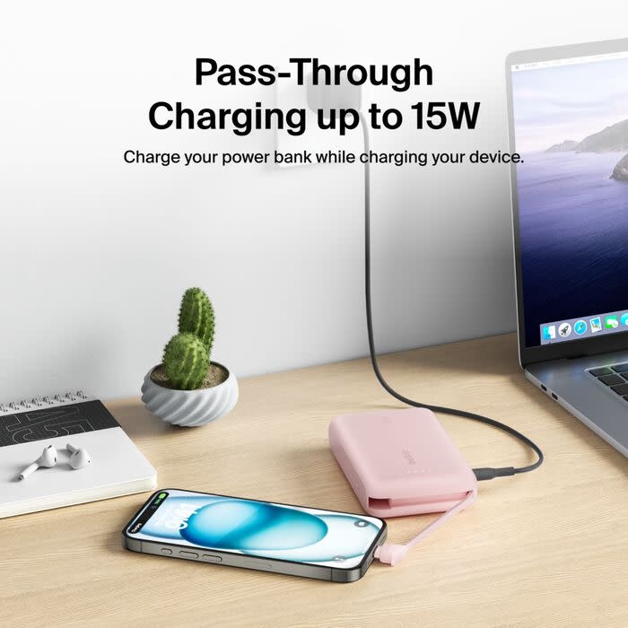 Belkin Boost Charge Power Bank 10K with Integrated USB-C Cable PD 20W 10'000mAh - Pink