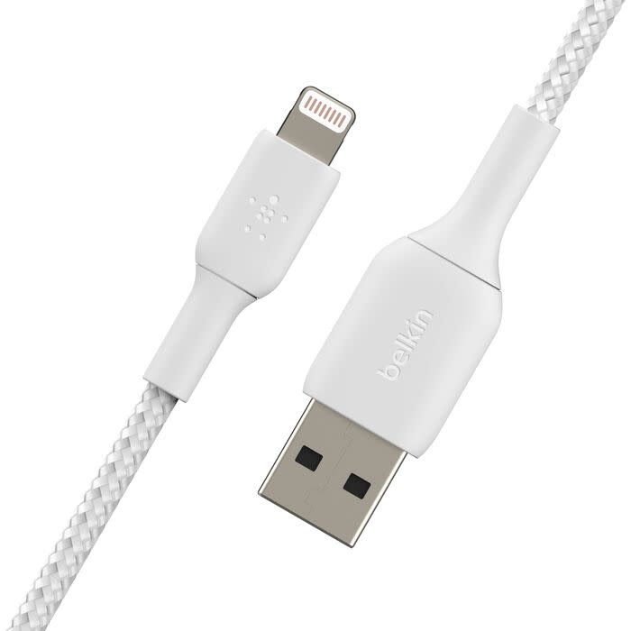 Belkin Boost Up Charge USB-A to Apple Lightning Braided Cable 6.6ft/2m - White