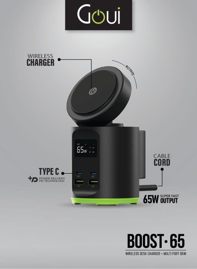 Goui Boost 65 Wireless Desk Charger + Multi Port 65W - Black