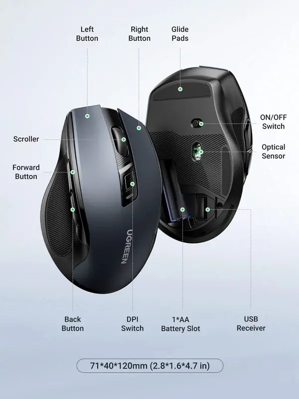 UGREEN Ergonomic Wireless Mouse - Black