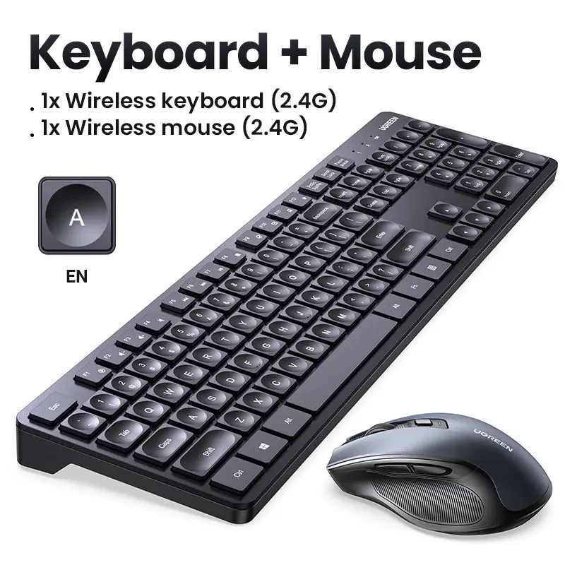 UGREEN Wireless Keyboard and Mouse Combo for Windows / Mac Os / Linux / Chrome OS - Black