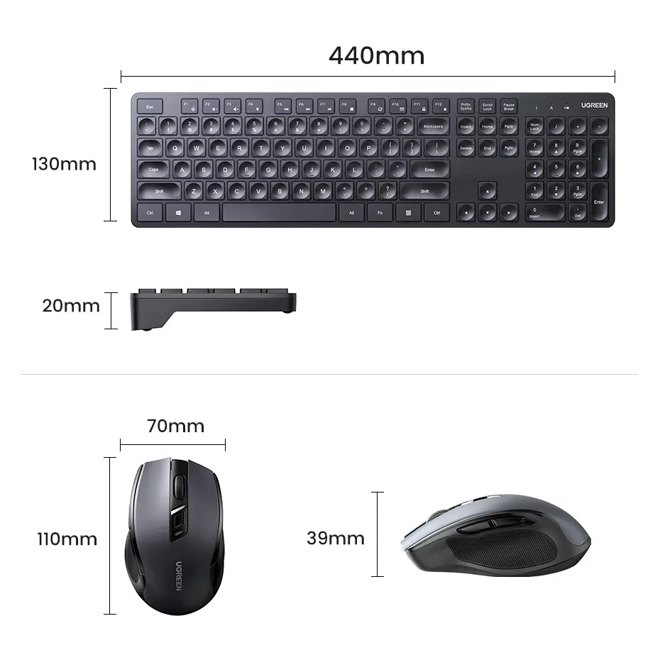 UGREEN Wireless Keyboard and Mouse Combo for Windows / Mac Os / Linux / Chrome OS - Black