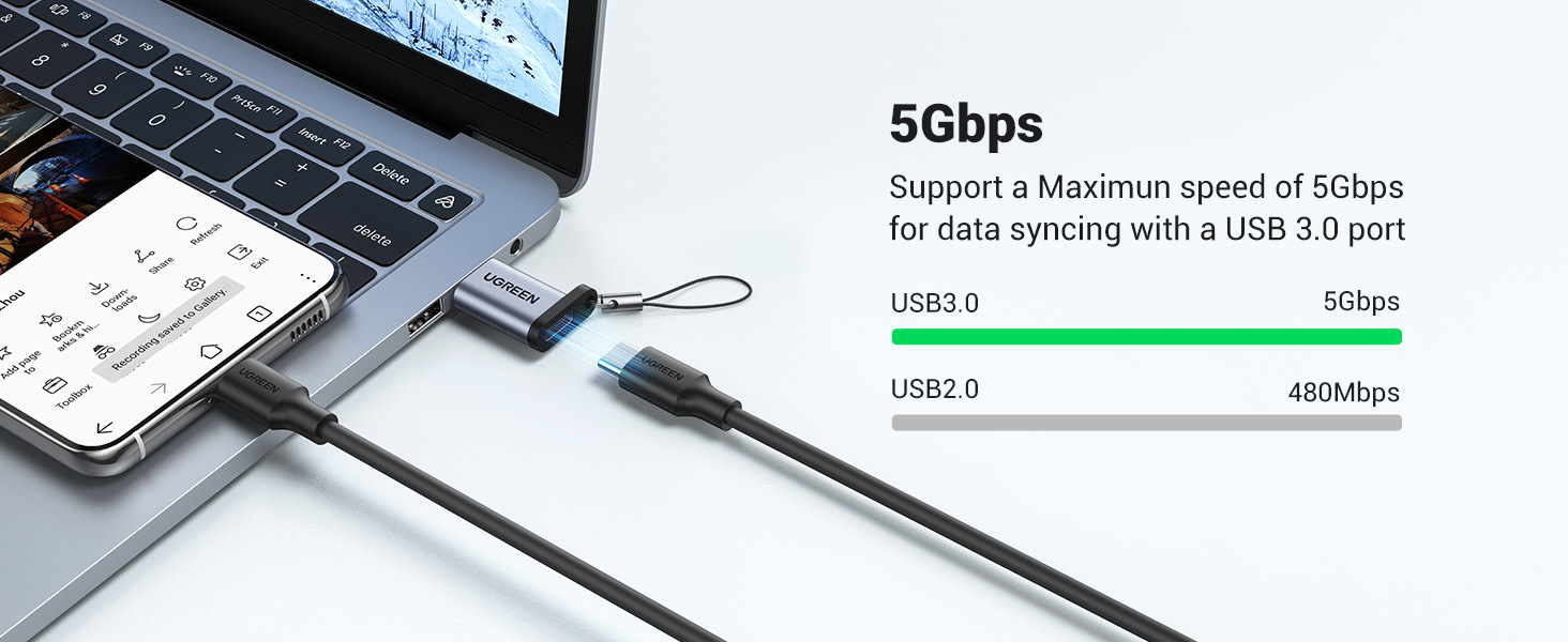 UGREEN USB-A to USB-C Adapter - Gray