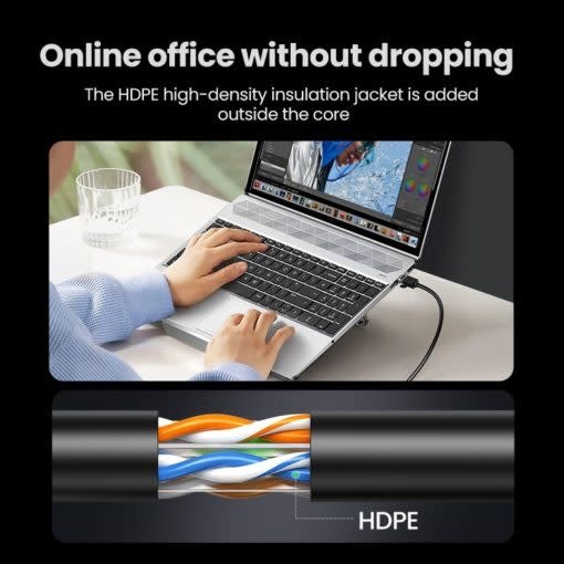 UGREEN Cat 6 RJ45 1000mbps Rounded Ethernet Lan Cable 10m - Black