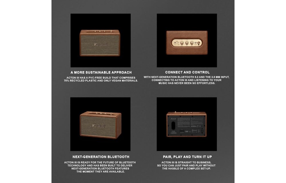 Marshall Action 3 Wireless Home Bluetooth Speaker - Brown