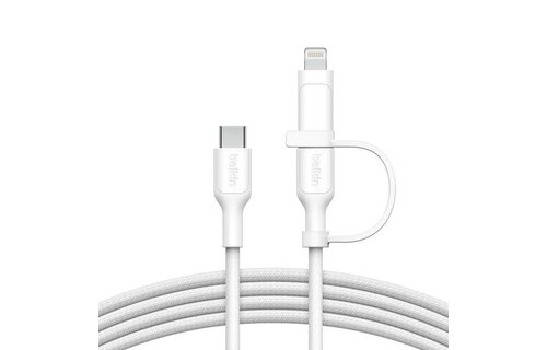 Belkin BoostCharge Pro 2 in 1 Cable with USB-C and Lightning Connector 1.5m - White