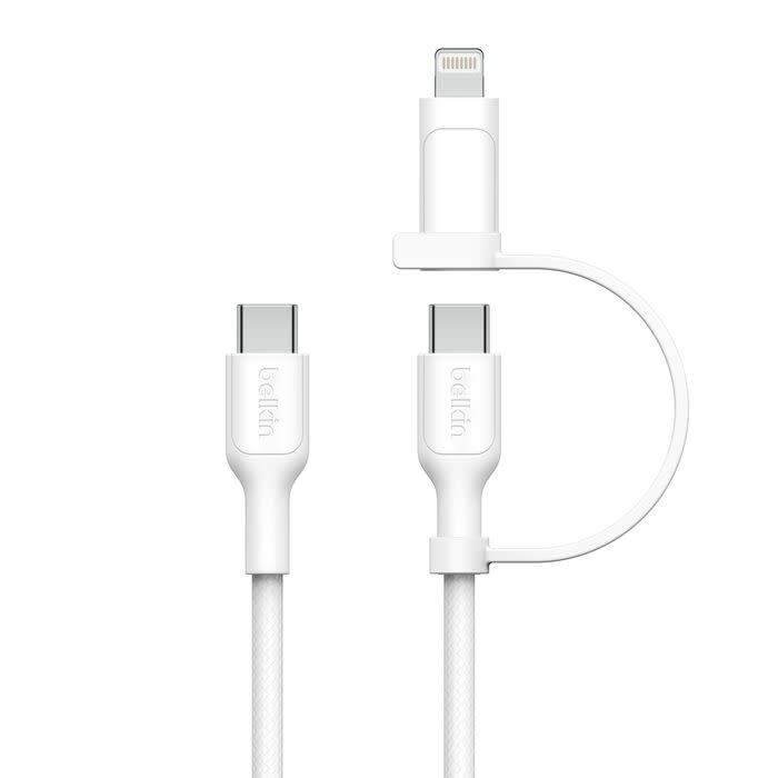 Belkin BoostCharge Pro 2 in 1 Cable with USB-C and Lightning Connector 1.5m - White