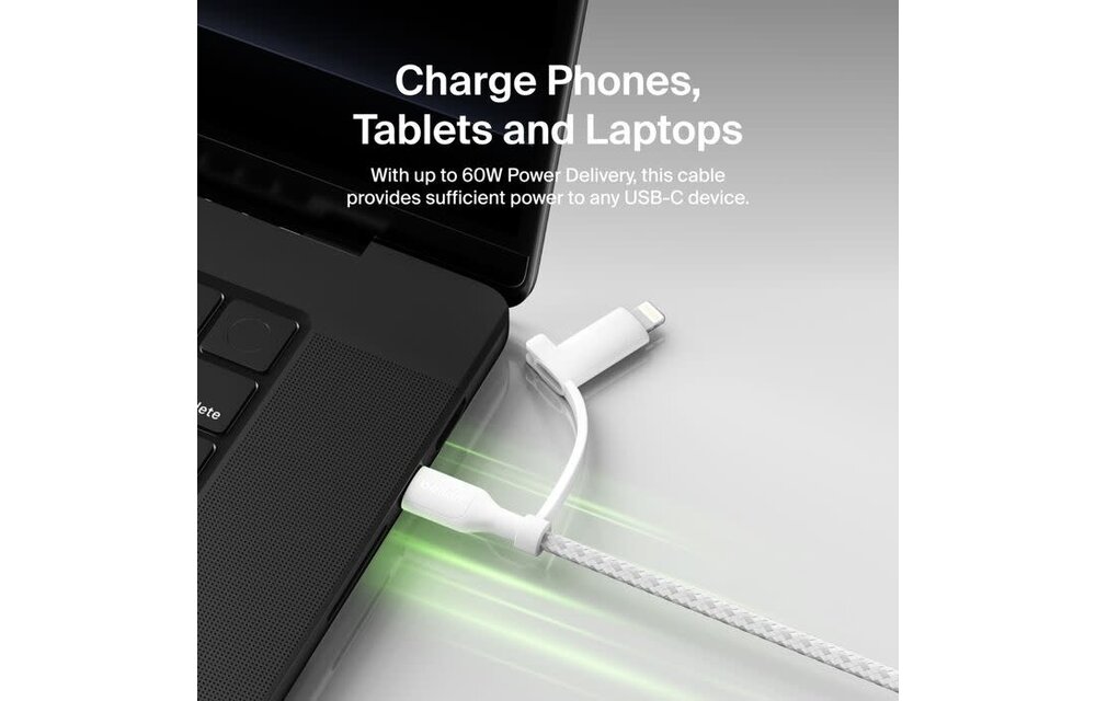 Belkin BoosCharge Pro 2 in 1 Cable with USB-C and Lightning Connector 1.5m - White