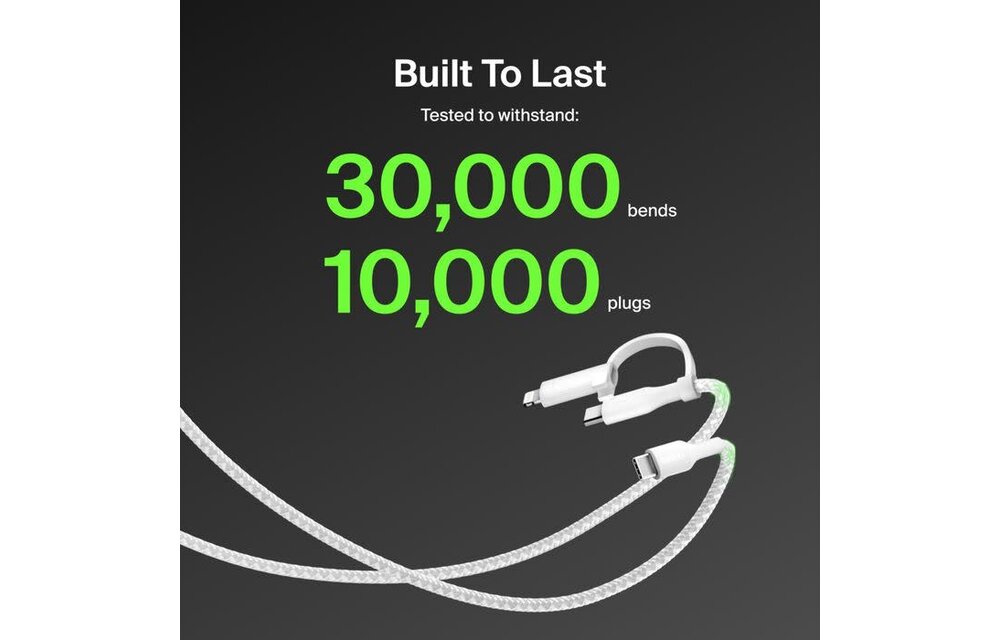 Belkin BoosCharge Pro 2 in 1 Cable with USB-C and Lightning Connector 1.5m - White