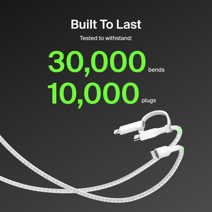 Belkin BoostCharge Pro 2 in 1 Cable with USB-C and Lightning Connector 1.5m - White