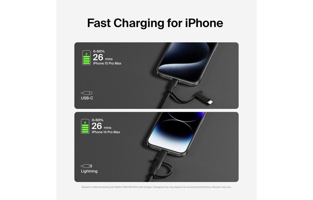 Belkin BoosCharge Pro 2 in 1 Cable with USB-C and Lightning Connector 1.5m - Black