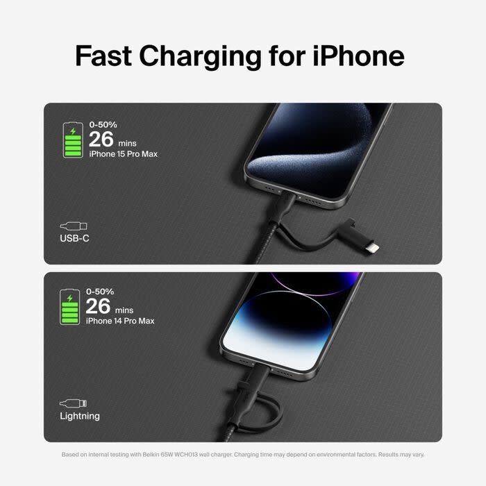 Belkin BoosCharge Pro 2 in 1 Cable with USB-C and Lightning Connector 1.5m - Black