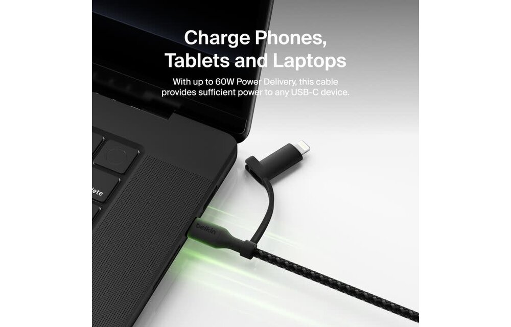 Belkin BoosCharge Pro 2 in 1 Cable with USB-C and Lightning Connector 1.5m - Black