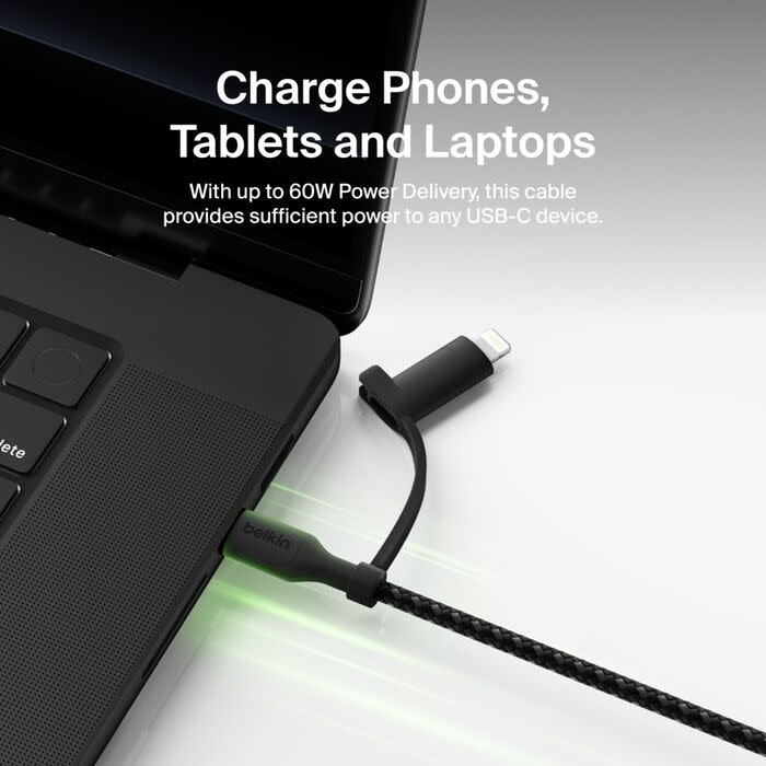 Belkin BoosCharge Pro 2 in 1 Cable with USB-C and Lightning Connector 1.5m - Black