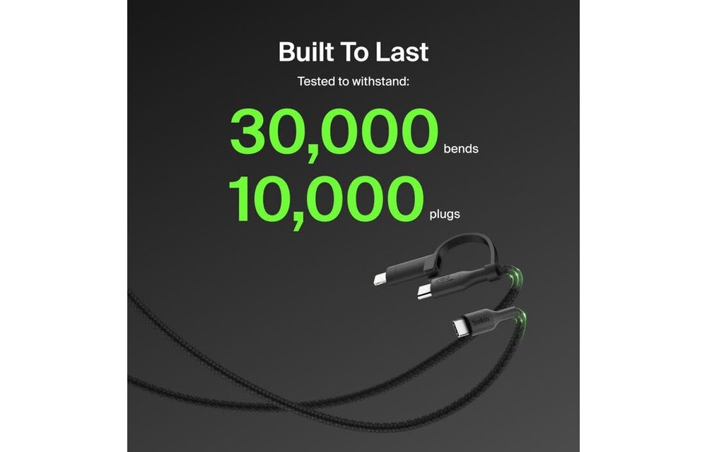 Belkin BoosCharge Pro 2 in 1 Cable with USB-C and Lightning Connector 1.5m - Black