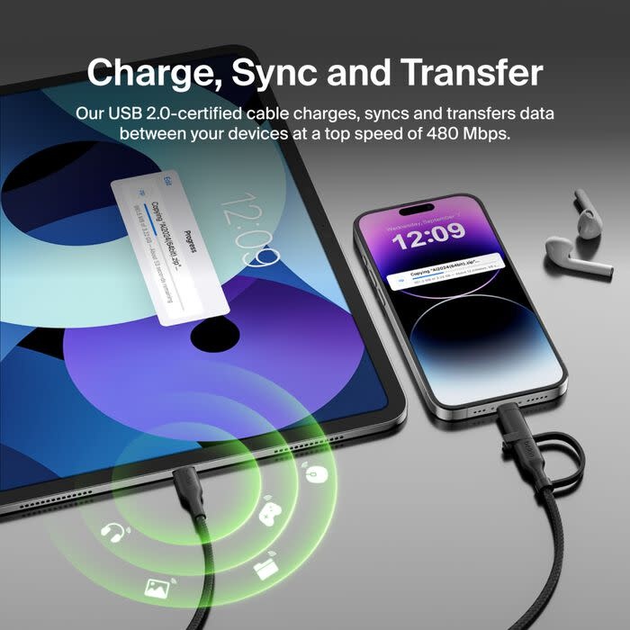 Belkin BoosCharge Pro 2 in 1 Cable with USB-C and Lightning Connector 1.5m - Black