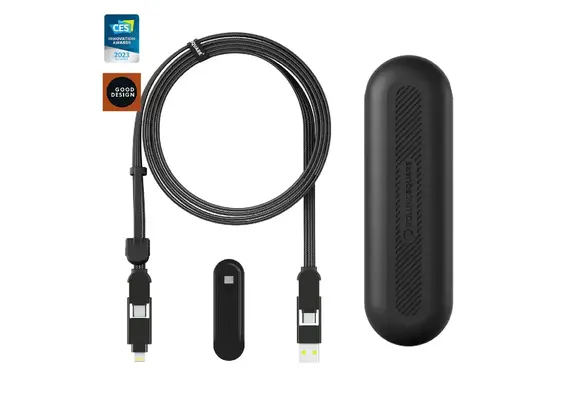 Rolling Square inCharge XL 2m with Silicon Pouch - Black