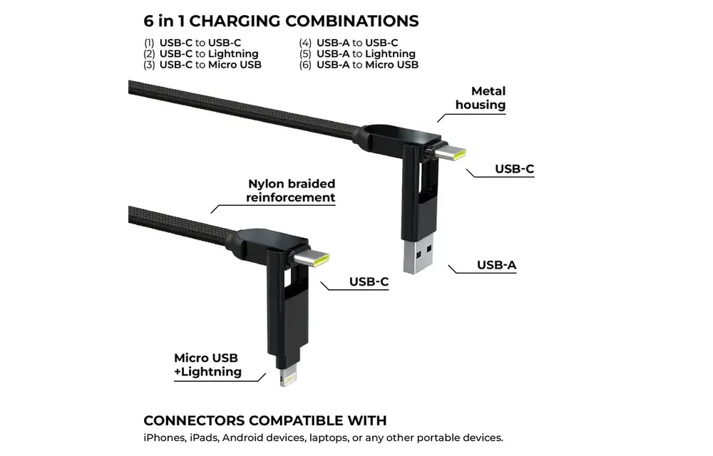Rolling Square inCharge XL 2m with Silicon Pouch - Black