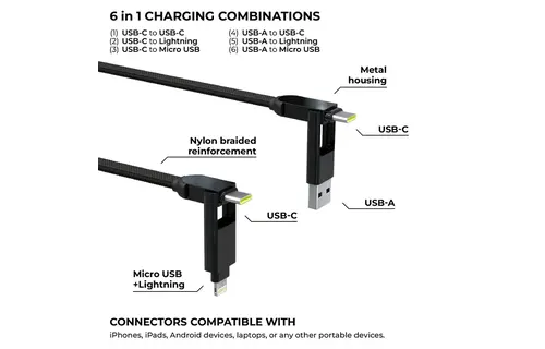 Rolling Square inCharge XL 2m with Silicon Pouch - Black
