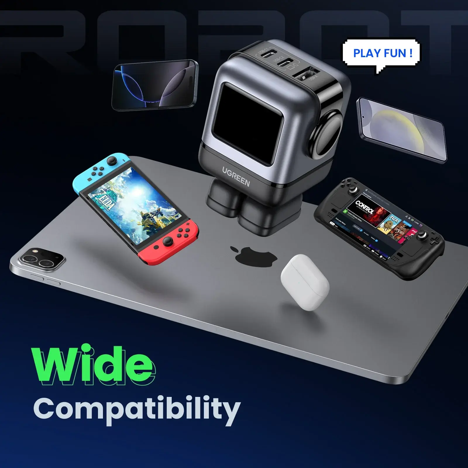 Ugreen Nexode RG 3 Port Gan Fast Charger 65W - Black