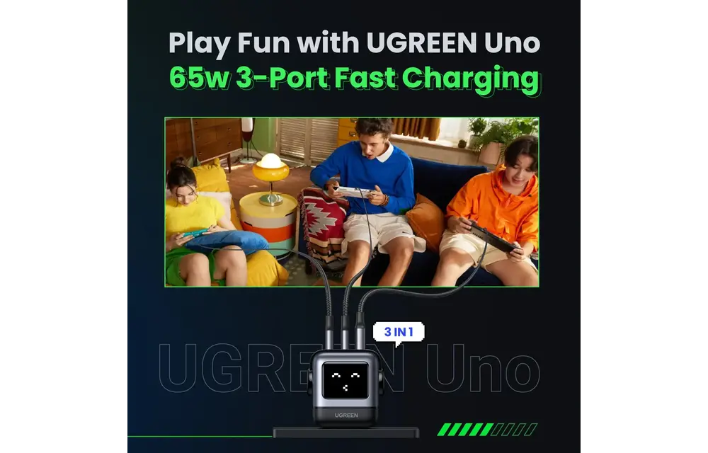 Ugreen Nexode RG 3 Port Gan Fast Charger 65W - Black