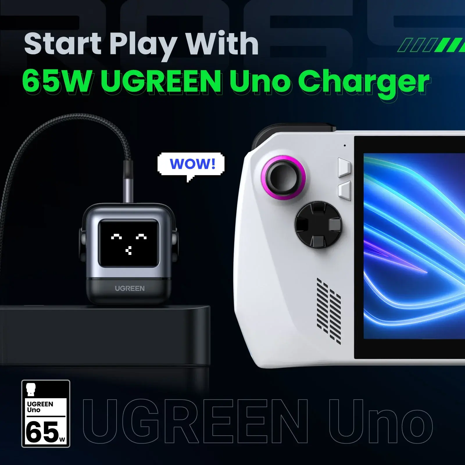 Ugreen Nexode RG 3 Port Gan Fast Charger 65W - Black