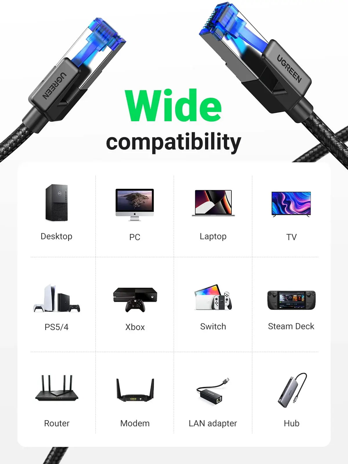 UGREEN Cat8/FTP Round Ethernet Cable 2M - Black