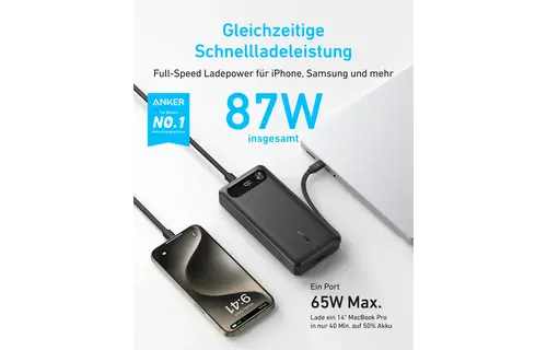 Anker Two-Way Power Bank Built in USB-C Cable 87W 20,000mAh - Black