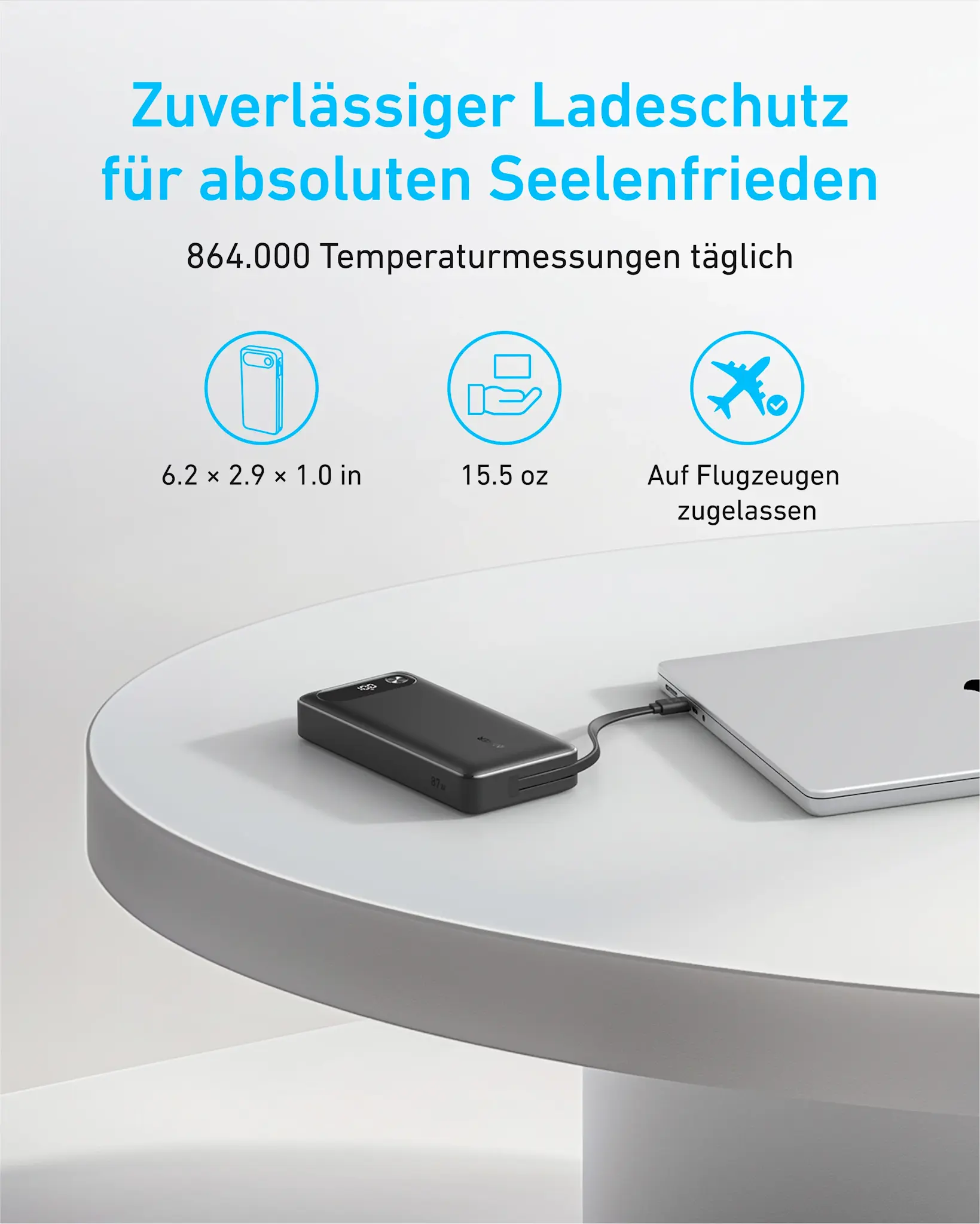 Anker Two-Way Power Bank Built in USB-C Cable 87W 20,000mAh - Black