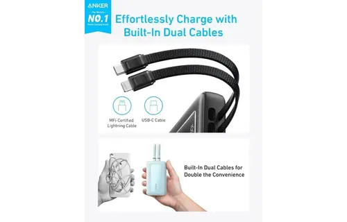 Anker Zolo Power Bank Built in USB-C and Lightning Cable 10,000mAh - Black