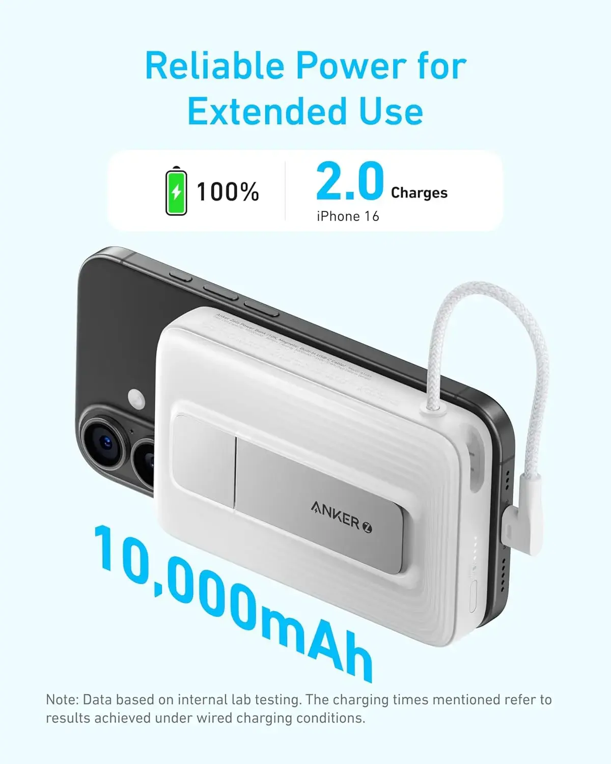 Anker Zolo Magnetic Power Bank Built in Stand & USB-C 30W Cable 10,000mAh - Black