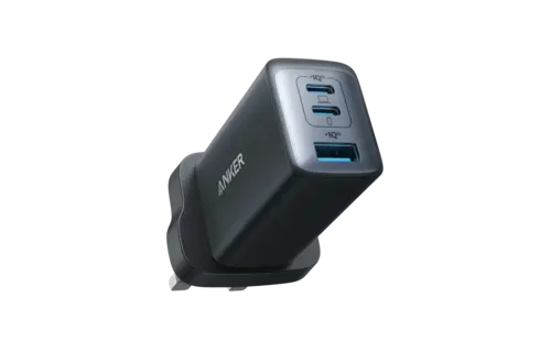 Anker High Speed 3-in1 GaN Charger 65W, 2 Type-C & 1 USB-A Port - Black