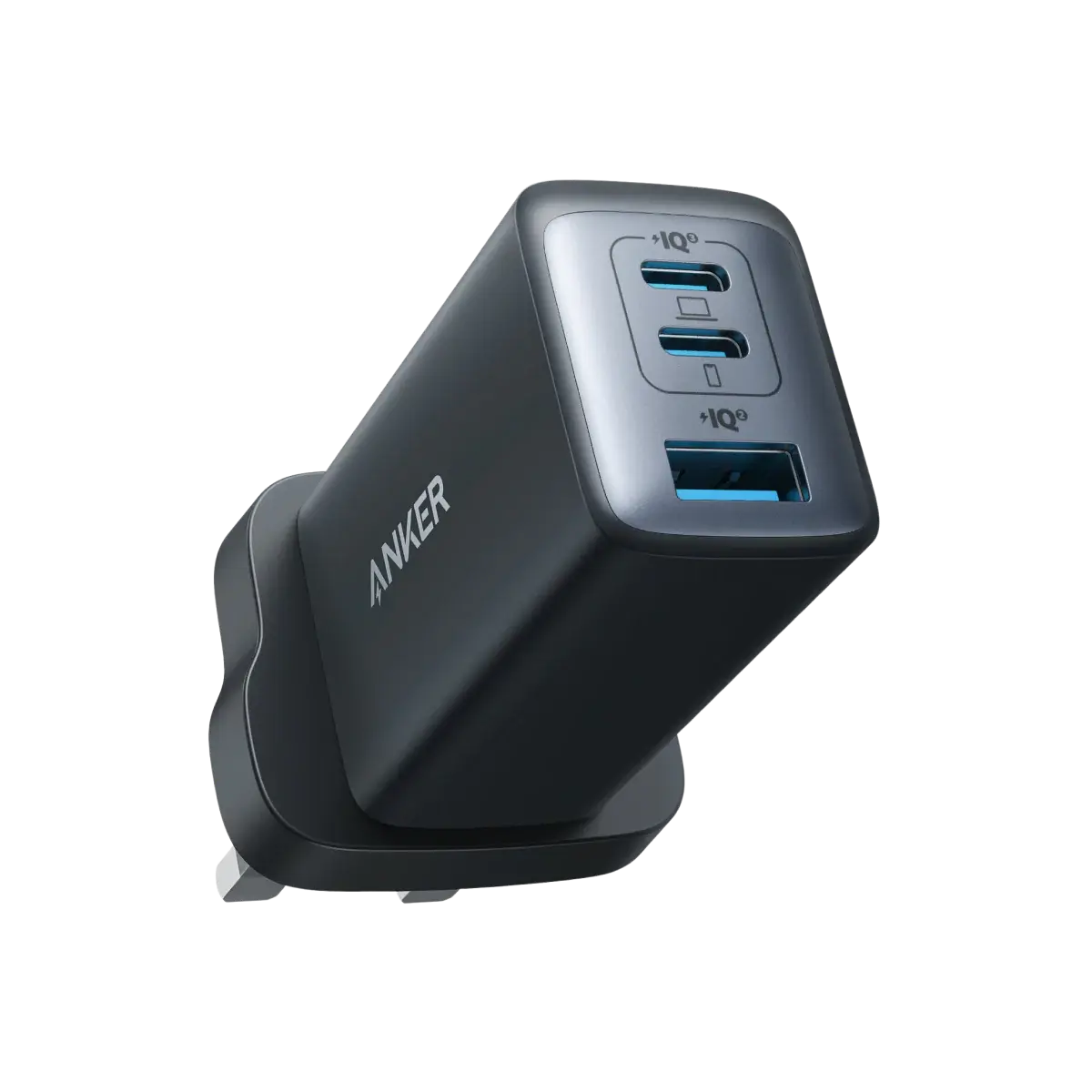 Anker High Speed 3-in1 GaN Charger 65W, 2 Type-C & 1 USB-A Port - Black