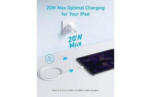 Anker High Speed 20W USB-C Wall Charger with USB-C Cable 1.5m - White